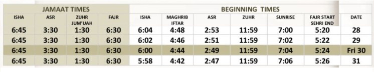 October Salah Timetable 2026